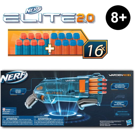 Nerf Elite 2.0 Warden DB-8 Blaster, 16 Official Nerf Darts, Blast 2 Darts at Once, Tactical Rail for Customising Capability, Slam Fire Nerf Elite 2.0 Warden DB-8 Blaster, 16 Official Nerf Darts, Blast 2 Darts at Once, Tactical Rail for Customising Capability, Slam Fire