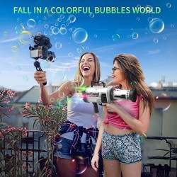 AZfiner Bubble Machine Gun - 64 Holes Bubble Machine with Lights Electric Bubble Maker with Bubble Solution Bubble Blower Summer Toys for Kids Bubble Guns for Wedding Birthday Party - Pink