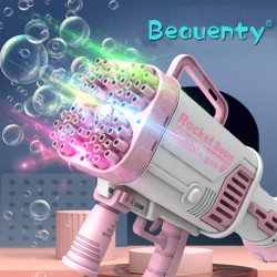 Beauenty 64-Hole Gatling Bubble Machine for Kid, Cool Electric Automatic Bubble Machine Rocket Launcher Outdoor Children's Toys, Bubble Blower Gatling Gun Outdoor Toys for Kids (Pink)