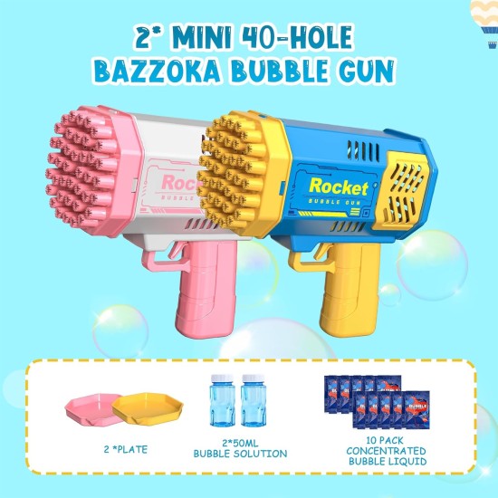 Bubble Machine 2 Pack Mini Bubble Gun for Toddlers,40 Holes Bubble Maker Blower Toys with Lights,3000+ Bubbles Per Minute Bubble Toys for Boys Girls Toddlers Outdoor Indoor Birthday Wedding Party Bubble Machine 2 Pack Mini Bubble Gun for Toddlers,40 Holes Bubble Maker Blower Toys with Lights,3000+ Bubbles Per Minute Bubble Toys for Boys Girls Toddlers Outdoor Indoor Birthday Wedding Party