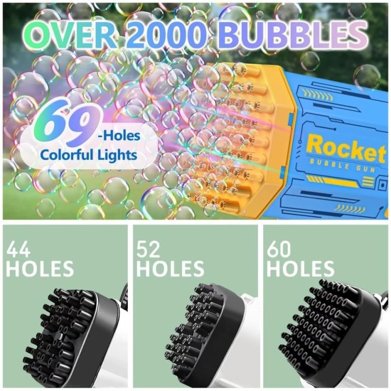 Bubble Machine Gun, 69 Holes Colorful Lights Bubble Gun, Bubble Maker Machine for Kids Adults Boys Indoor Outdoor Playing Activity Birthday Party Wedding(Blue) Bubble Machine Gun, 69 Holes Colorful Lights Bubble Gun, Bubble Maker Machine for Kids Adults Boys Indoor Outdoor Playing Activity Birthday Party Wedding(Blue)