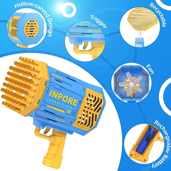Bubble Machine Gun, 69 Holes Colorful Lights Bubble Gun, Bubble Maker Machine for Kids Adults Boys Indoor Outdoor Playing Activity Birthday Party Wedding(Blue) Bubble Machine Gun, 69 Holes Colorful Lights Bubble Gun, Bubble Maker Machine for Kids Adults Boys Indoor Outdoor Playing Activity Birthday Party Wedding(Blue)