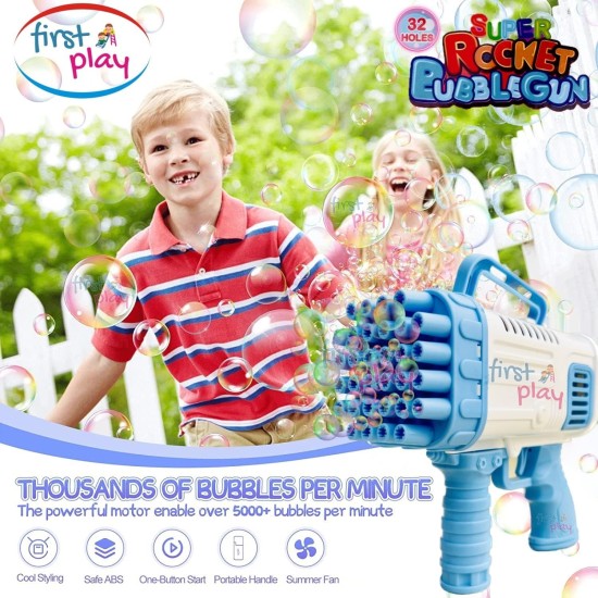 First Play 32-Hole Large Electric Bubbles Gun for Toddlers Toys,Gatling Bubble Machine Outdoor & Indoor Toys for Boys and Girls I Bubble Gun for Kids (32 Hole Blue) First Play 32-Hole Large Electric Bubbles Gun for Toddlers Toys,Gatling Bubble Machine Outdoor & Indoor Toys for Boys and Girls I Bubble Gun for Kids (32 Hole Blue)