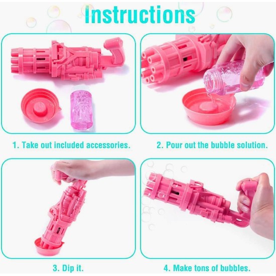 Niku 8 Hole Electric Gatling Bubble Gun for Kids with Soap Solution Indoor and Outdoor Toys for Toddlers Bubble Maker Gun Machine for Girls, Boys and for Parties (Multicolor, 3+ Year) Niku 8 Hole Electric Gatling Bubble Gun for Kids with Soap Solution Indoor and Outdoor Toys for Toddlers Bubble Maker Gun Machine for Girls, Boys and for Parties (Multicolor, 3+ Year)