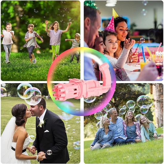 Niku 8 Hole Electric Gatling Bubble Gun for Kids with Soap Solution Indoor and Outdoor Toys for Toddlers Bubble Maker Gun Machine for Girls, Boys and for Parties (Multicolor, 3+ Year) Niku 8 Hole Electric Gatling Bubble Gun for Kids with Soap Solution Indoor and Outdoor Toys for Toddlers Bubble Maker Gun Machine for Girls, Boys and for Parties (Multicolor, 3+ Year)