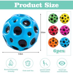 O-Kinee Pack of 6 Multicoloured Astro Jump Ball, Moon Ball, Space Ball, Moonball, High Jumps Rubber Ball, Super High Galaxy Bounce Ball, Mini Bouncing Ball Toy, Space Theme Bouncy Balls Set 2
