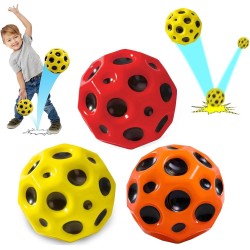 Pack of 3 Moon Ball, High Jumps Rubber Ball, Space Ball, Moonball, Mini Bouncing Ball Toy, Super High Bouncing Lightweight Jumping Ball, Bouncy Balls (Red + Yellow + Orange)