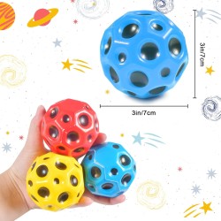 Pack of 3 Moon Balls, 66 mm Astro Jump Ball, High Jumps, Rubber Ball, Space Ball, Moonball, Makes a Banging Noise, Bounce Ball Bouncing Ball for Children, High Bounce Hole Ball, Moon Ball, Lava Ball