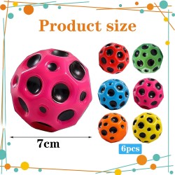 Pack of 6 Jumps Rubber Ball, 7 cm Moon Ball, Space Ball, Mini Bouncing Ball Toy, Astro Jump Ball, Bounce Ball, Bounce Hole Ball, Rubber Balls, Toy Planet Bouncing Balls for Children Outdoor (A)