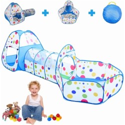 BREEZEE MARKET 3-in-1 Kids Portable Folding Tunnel & Pool Tent Early Stimulation, Indoor Outdoor Home Garden, Easy Assemble Design Tent For Baby Kids & Pets, Home Playhouse (Blue), One Size