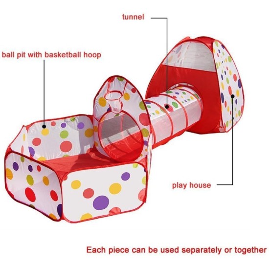 DACHUI Kids Play Tent with Tunnel and Ball Pit with Zippered Storage Bag, Children's Play Tents Playhouse for Baby Indoor Outdoor Playground (Red) DACHUI Kids Play Tent with Tunnel and Ball Pit with Zippered Storage Bag, Children's Play Tents Playhouse for Baby Indoor Outdoor Playground (Red)