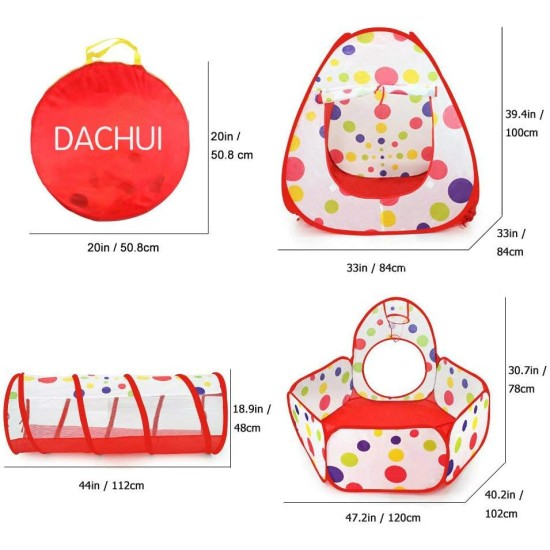 DACHUI Kids Play Tent with Tunnel and Ball Pit with Zippered Storage Bag, Children's Play Tents Playhouse for Baby Indoor Outdoor Playground (Red) DACHUI Kids Play Tent with Tunnel and Ball Pit with Zippered Storage Bag, Children's Play Tents Playhouse for Baby Indoor Outdoor Playground (Red)