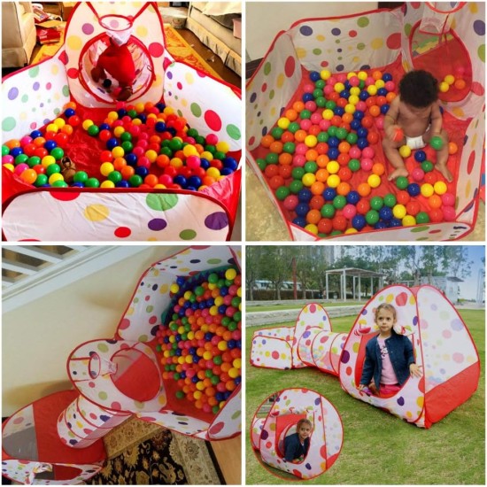 DACHUI Kids Play Tent with Tunnel and Ball Pit with Zippered Storage Bag, Children's Play Tents Playhouse for Baby Indoor Outdoor Playground (Red) DACHUI Kids Play Tent with Tunnel and Ball Pit with Zippered Storage Bag, Children's Play Tents Playhouse for Baby Indoor Outdoor Playground (Red)