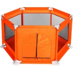 Fantastic-Kids-Toys Foldable Baby Playpen, Floor-Mounted Activity Center, Safety Protection for Babies and Toddlers While Playing, with 50 Balls, Size (128cm x 70cm x 65.5cm) (Orange)