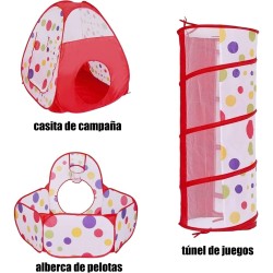 JunYY 3 in 1 Children's Tent, Ball Pit + Playhouse + Play Tunnel, Foldable Play Play Tent for Children Outdoor Indoor Garden Toys Boys Girls, Balls Not Included, Red