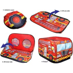 Kids Fire Truck Play Tent with Foldable Top and Back Slots