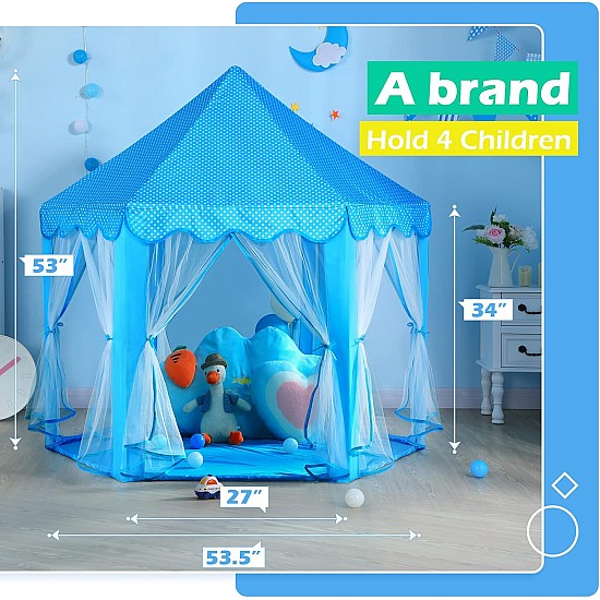 Princess Tent for Girls,Boys Kids Play Tent with Lights Blue Castle Kids Toys for Girls Playhouse Indoor and Outdoor Games (Blue)