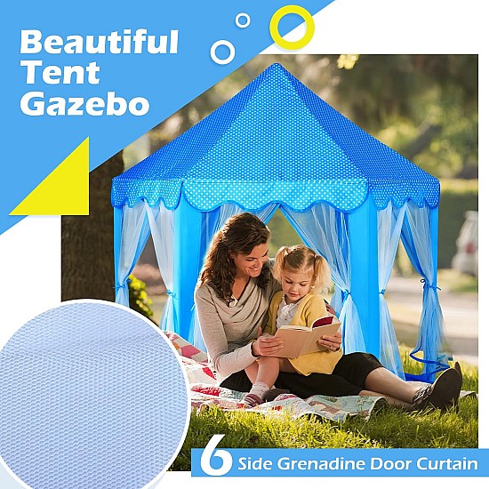 Princess Tent for Girls,Boys Kids Play Tent with Lights Blue Castle Kids Toys for Girls Playhouse Indoor and Outdoor Games (Blue)