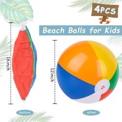 FUTUREPLUSX 4PCS Beach Balls for Kids, 12inch Beach Ball Bulk Inflatable Pool Beach Balls Bulk for Summer Beach Pool Party Supplies