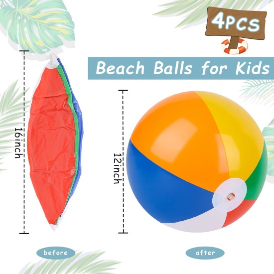 FUTUREPLUSX 4PCS Beach Balls for Kids, 12inch Beach Ball Bulk Inflatable Pool Beach Balls Bulk for Summer Beach Pool Party Supplies FUTUREPLUSX 4PCS Beach Balls for Kids, 12inch Beach Ball Bulk Inflatable Pool Beach Balls Bulk for Summer Beach Pool Party Supplies