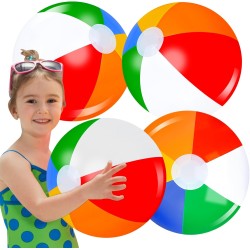 Majobee Beach Balls 4 Pack 17" Rainbow Color Pool Toys Inflatable Pool Balls for Summer Party Supplies Decorations Gifts Sport Outdoor Toys for Adults Kid