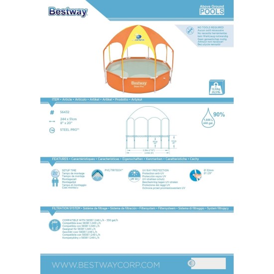 Bestway BWAY POOL SPLASH N SHADE 244X51 Bestway BWAY POOL SPLASH N SHADE 244X51