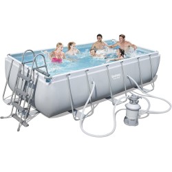 Bestway power steel rectangular frame pool set, light grey, with sand filter pump + accessories
