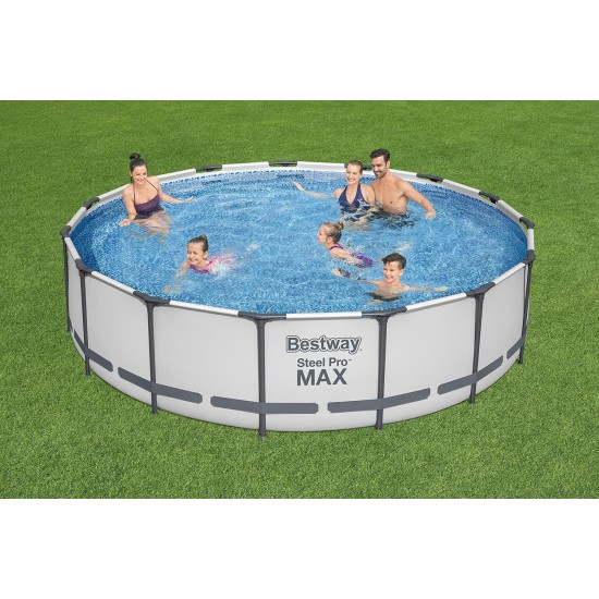 Bestway steel pro max above-ground pool complete set with filter pump, diameter 457 x 107 cm, grey, round Bestway steel pro max above-ground pool complete set with filter pump, diameter 457 x 107 cm, grey, round