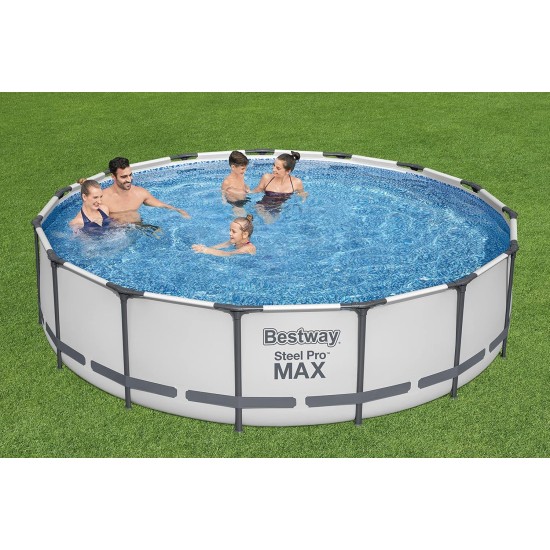 Bestway steel pro max above-ground pool complete set with filter pump, diameter 457 x 107 cm, grey, round Bestway steel pro max above-ground pool complete set with filter pump, diameter 457 x 107 cm, grey, round