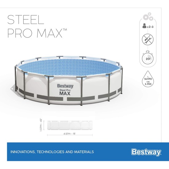 Bestway steel pro max above-ground pool complete set with filter pump, diameter 457 x 107 cm, grey, round Bestway steel pro max above-ground pool complete set with filter pump, diameter 457 x 107 cm, grey, round