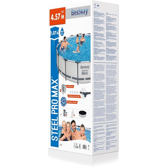 Bestway steel pro max above-ground pool complete set with filter pump, diameter 457 x 107 cm, grey, round Bestway steel pro max above-ground pool complete set with filter pump, diameter 457 x 107 cm, grey, round