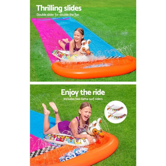 Bestway H2OGO! 2er-Wasserrutsche mit aufblasbaren Lama-Schwimmtieren 487 cm Bestway H2OGO! 2er-Wasserrutsche mit aufblasbaren Lama-Schwimmtieren 487 cm