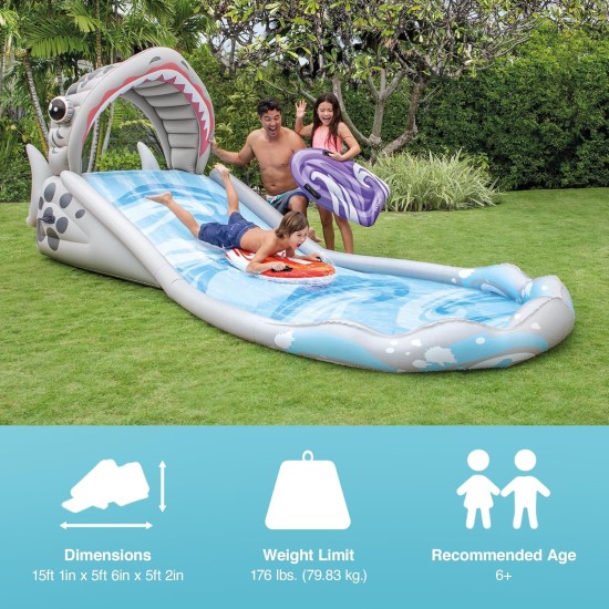 Intex | Inflatable Splash Play Center Shark Water Slide with 2 Surf Riders | Surf 'N Slide Kids 15' Long | 57159EP | 460*168*157 cm | Multi-colored Intex | Inflatable Splash Play Center Shark Water Slide with 2 Surf Riders | Surf 'N Slide Kids 15' Long | 57159EP | 460*168*157 cm | Multi-colored
