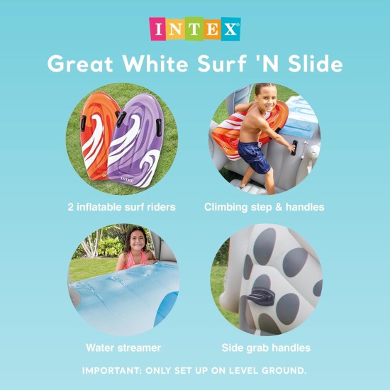 Intex | Inflatable Splash Play Center Shark Water Slide with 2 Surf Riders | Surf 'N Slide Kids 15' Long | 57159EP | 460*168*157 cm | Multi-colored Intex | Inflatable Splash Play Center Shark Water Slide with 2 Surf Riders | Surf 'N Slide Kids 15' Long | 57159EP | 460*168*157 cm | Multi-colored