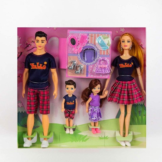 Family Dolls Travel Set Toy, For Girls, With 4 Dolls and Accessories, Multicolor Family Dolls Travel Set Toy, For Girls, With 4 Dolls and Accessories, Multicolor