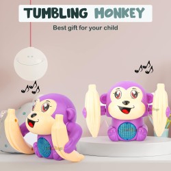 Zest 4 Toyz Dancing Musical Toy for Kids Baby Tumbling Rolling Monkey Doll Toy with Voice Control Sensor Light Music Rotating Arm Sound Toy Battery INLCUDED - (Pack of 1) Random Color Dispatch