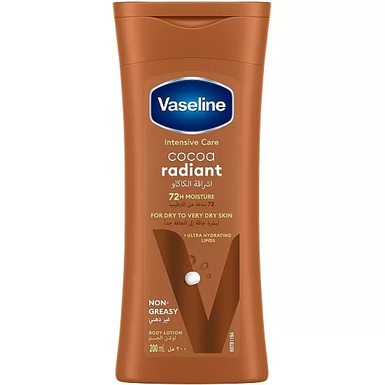 Vaseline Lotion intensive care cocoa radiant made with 100% pure cocoa butter for a natural glow 200ML