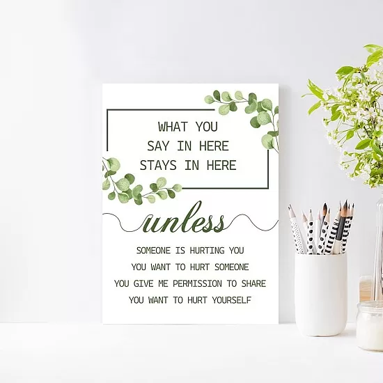 What You Say In Here Stays In Here Canvas Wall Art-Mental Health Positive Quote Canvas Framed Wall Art Painting Ready to Hang for Social Worker/ Therapist /Counseling Office Décor-12 x 15 Inches