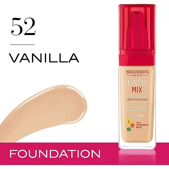 Bourjois healthy mix anti-fatigue foundation. 52 vanilla, 30 ml - 1.0 fl oz