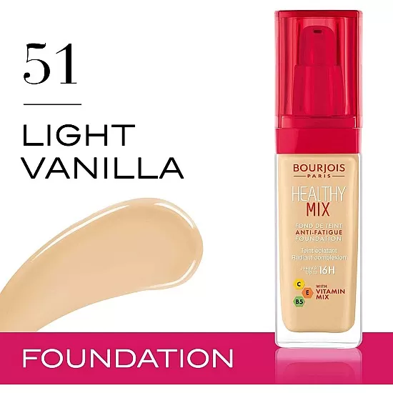 Bourjois healthy mix anti-fatigue foundation. 52 vanilla, 30 ml - 1.0 fl oz