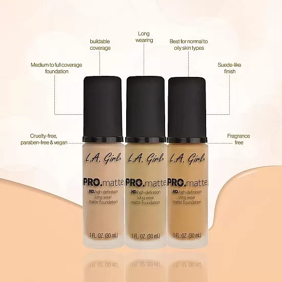 L.A. Girl pro mattte hight definition long wear matte foundation 30ml, bisque, glm672