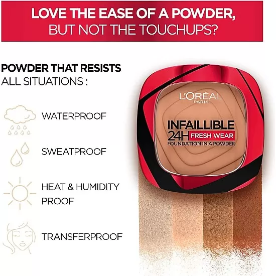 L’Oréal Paris Infallible 24H Fresh Wear Foundation In A Powder, Full Coverage, Fresh Matte Finish, Waterproof - 200 Golden Sand