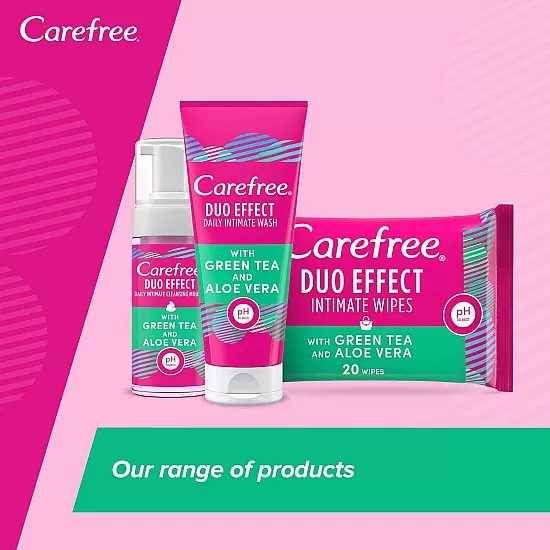 CAREFREE Daily Intimate Cleansing Mousse Duo Effect with Green Tea and Aloe Vera, 150 ml