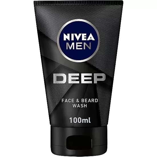 NIVEA MEN Face & Beard Wash Cleanser, DEEP Active Charcoal, 100ml