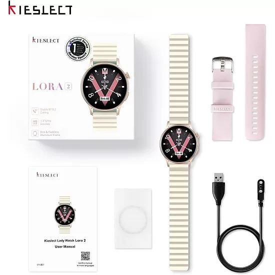 Kieslect Lora 2 Bluetooth Calling Lady Smartwatch with Double Strap (Gold)