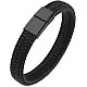 Men's Leather Bracelet Multilayer Braided Magnetic Closure Black