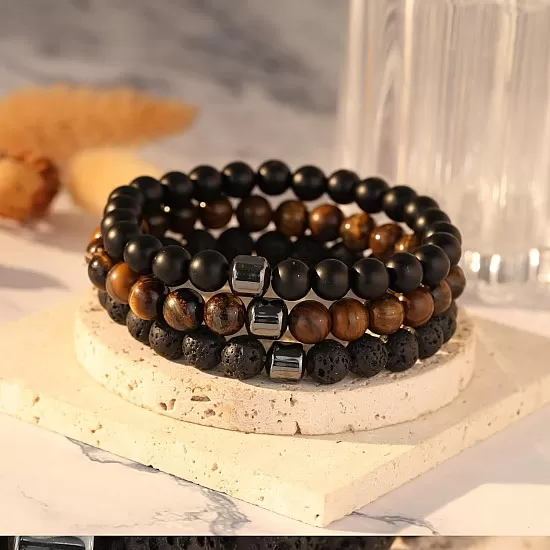 Hipwope 4Pcs Men Bracelet Set Tigers Eye Bracelet Lava Rock Bracelets Moonstone Bracelet Blue Beaded Bracelet Obsidian Bracelet Men/Women Can Wear Summer Bracelets Charm Bracelets for Women