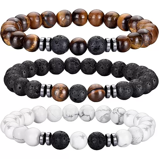 Hipwope 4Pcs Men Bracelet Set Tigers Eye Bracelet Lava Rock Bracelets Moonstone Bracelet Blue Beaded Bracelet Obsidian Bracelet Men/Women Can Wear Summer Bracelets Charm Bracelets for Women