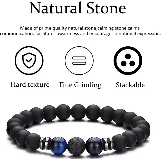 Hipwope 4Pcs Men Bracelet Set Tigers Eye Bracelet Lava Rock Bracelets Moonstone Bracelet Blue Beaded Bracelet Obsidian Bracelet Men/Women Can Wear Summer Bracelets Charm Bracelets for Women