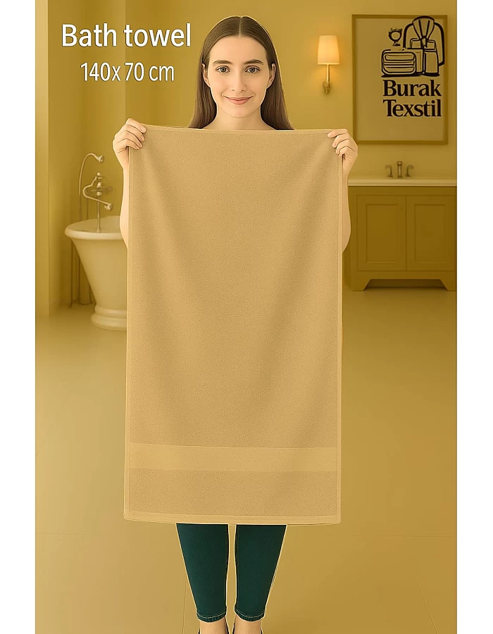 Burak Tekstil 1-Piece Towel, 100% Cotton, Bath Towel (140x70 cm), Ultra Soft, Highly Absorbent (Beige, Bath Towel 140 * 70 cm)